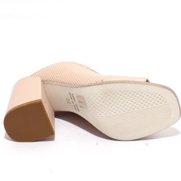 ITALIAN Beige Leather Slide Open Toe Heel Sandal - Picture 8 of 8